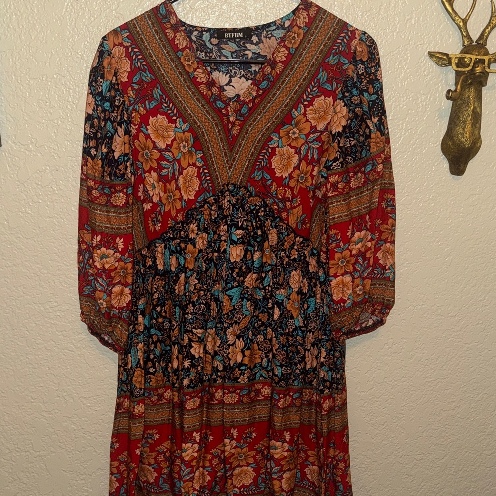 Bohemian Floral Long Sleeve Dress